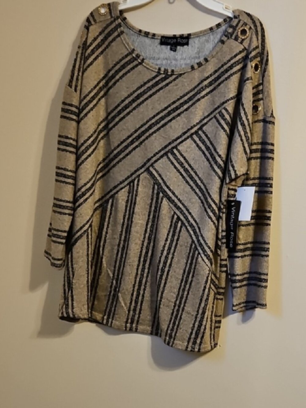 NWT Vintage Rose Striped Knit Top | Size Large | Embellished Shoulder Detail
